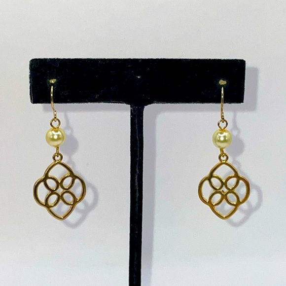 Vintage Chaps Ralph Lauren Faux Pearl Dangle Drop Statement Earrings - Picture 1 of 2